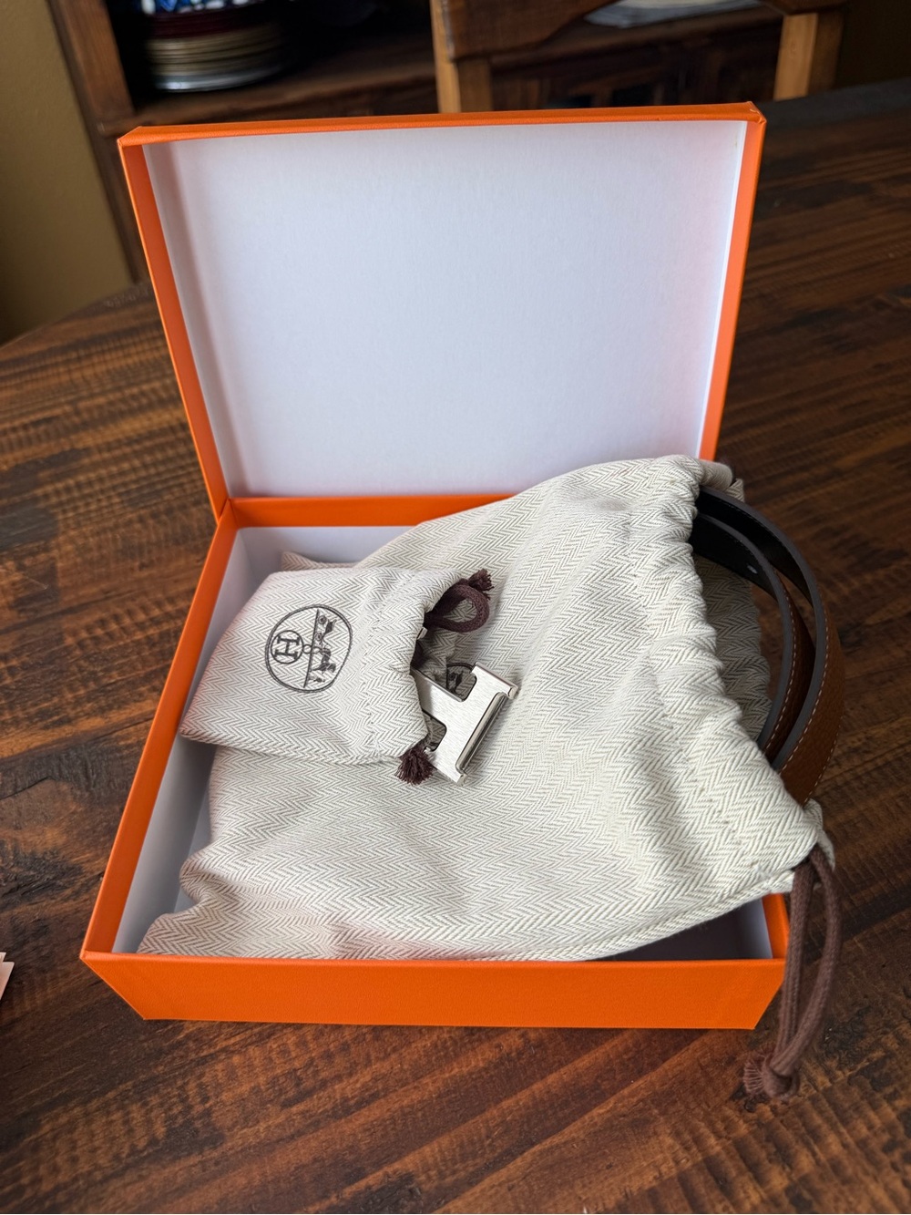 Hermes Reversible Calfskin Belt with H Buckle in Brushed Silver - Picture 10 of 11